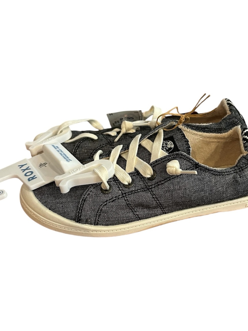 Roxy Black Denim Low-Top Sneakers with Cream Laces